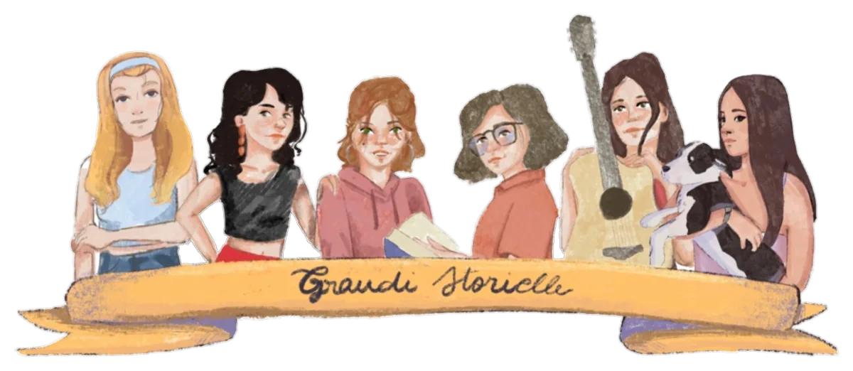 Illustrazione Grandi Storielle, sei ragazze e il nastro